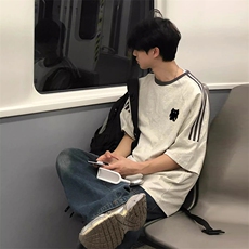 夏季美式高街重磅纯棉三条杠织带撞色男女短袖T恤ZD581-特P30，男装T恤，电商A486