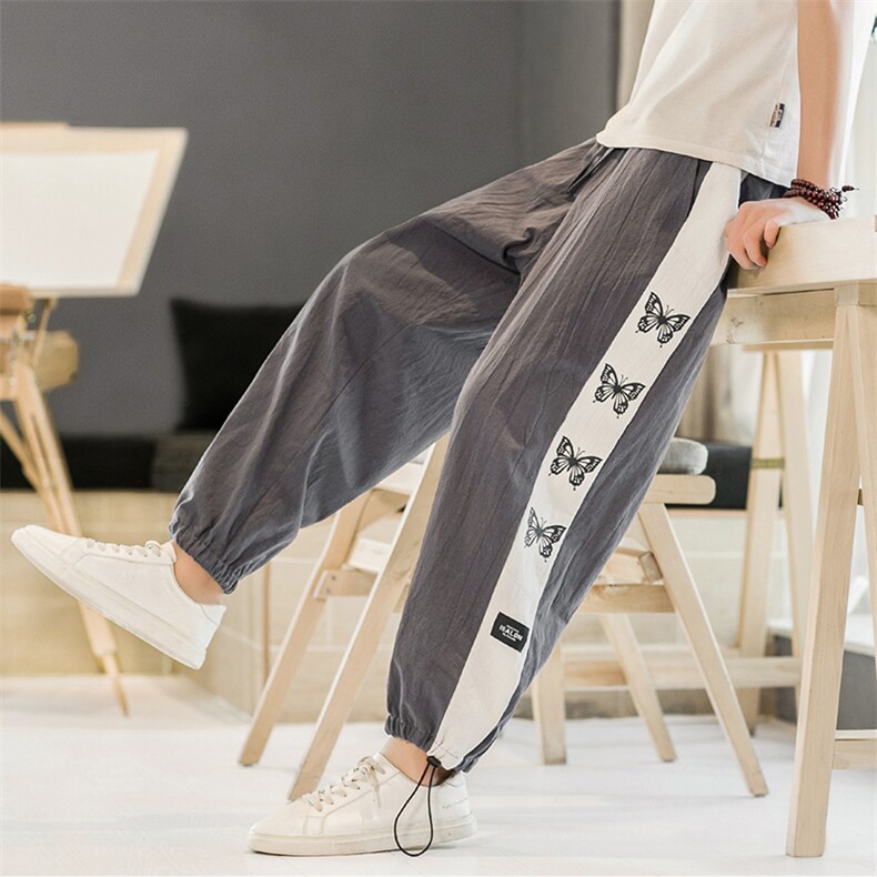 K296P35酒店风2024春夏季新款亚麻时尚宽松百搭风束脚九分裤，男装休闲裤，电商A026