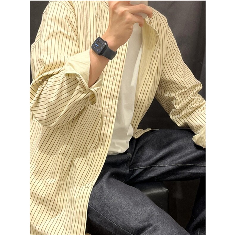 日系复古工装刺绣条纹长袖衬衫春秋季宽松休闲衬衣C043,男装衬衫,星座1116A（原606A-3）