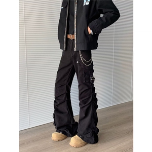 美式机能工装裤子男高街vibe潮流拉链设计冲锋裤登山裤NZ082-P63,蓝色格子衬衫西装搭配什么裤子图片