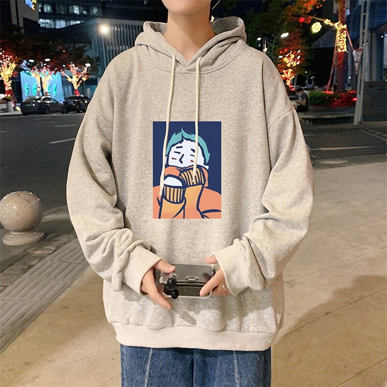 WY2042-P35 加绒款-P40 纯棉连帽卫衣男大码运动帽衫宽松薄外套男图片