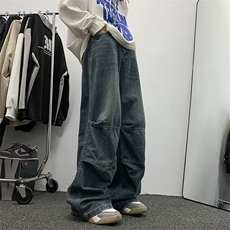 美式复古潮牌宽松直筒休闲裤春季水洗做旧阔腿牛仔裤男K7531-P43，男装牛仔裤，星座512-3