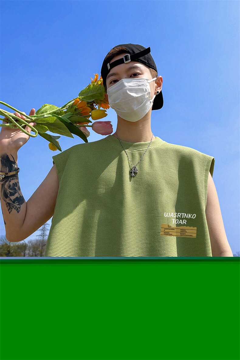 华夫格背心直播高品质重磅220克英文标印花HB7137-P25控38,男装背心/马甲,星座508（原C305）