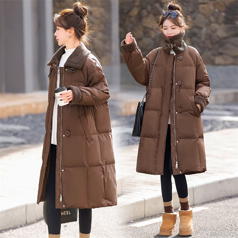 中长款羽绒服女2024冬季新款欧货大牌高端洋气羊羔毛翻领加厚外套,女装羽绒服,衣之秀