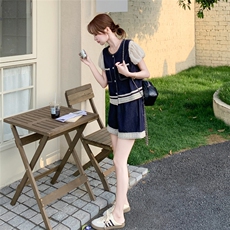 甜酷风设计感牛仔套装女2025夏季新款泡泡袖上衣短裤小个子两件套，女装套装/套裙，2C159