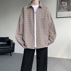 衬衫男秋季新款港风宽松格子长袖衬衫CS802-特P28，男装衬衫，星座214-3