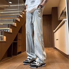 破洞牛仔裤男2025新款春秋宽松直筒阔腿痞帅美式高街vibe，男装牛仔裤，星座218-1（原230）