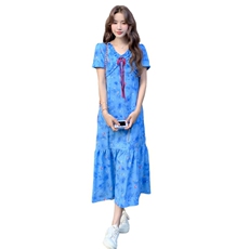 法式蓝色碎花连衣裙女夏2025新款大方得体独特漂亮超好看爆款裙子，女装连衣裙，2C105