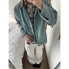 宽松翻领撞色美式休闲夹克慵懒风学生水洗牛仔外套男LK88266-P70，男装工装外套，星座1008