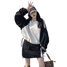 时尚撞色宽松短款长袖卫衣休闲百搭显瘦女装外套，商品下架区，秀美人生