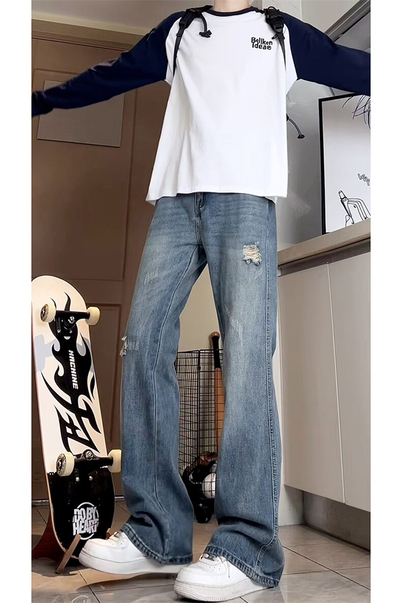 A178秋冬季新款美式破洞牛仔裤男直筒宽松7001P55限价68,男装牛仔裤,电商A178