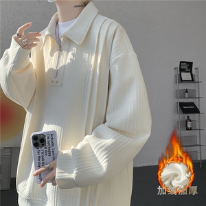 现货 WY10167-特P45 加绒P55新款高品质大码百搭宽松半拉链卫衣男图片