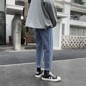 2021春款港风男装九分牛仔裤N图片