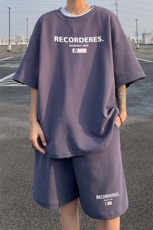 ！2025夏季新款男士华夫格短袖套装印花一套HTZ77P50，男装T恤，电商B220