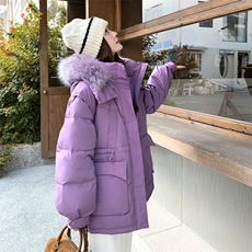 新款已出货大毛领紫色羽绒服2C007-530-P265-K398（50绒），女装羽绒服，2C007