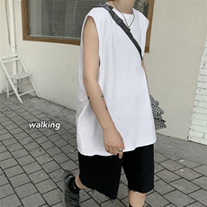 DF359TP15纯棉无袖T恤男生夏季2022港风宽松纯色打底衫背心，男装T恤，电商A102-1