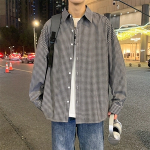 2025春夏格子衬衫学生男女情侣长袖港风外套图片