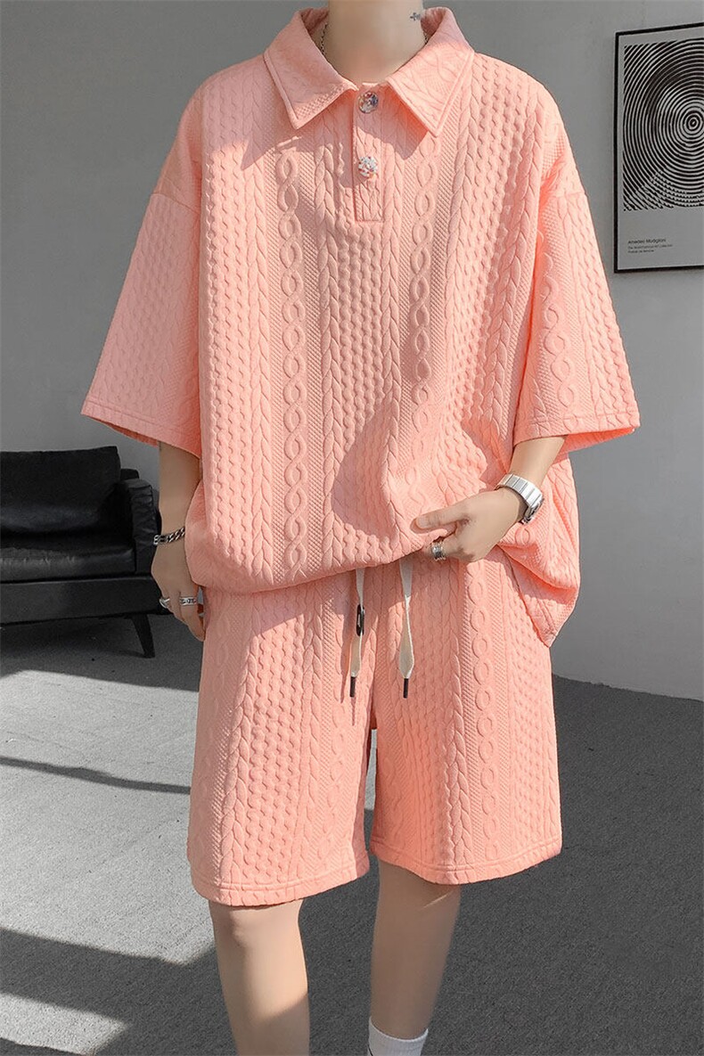 现货TZ766-TP50控88套装夏季新款港风宽松短袖短裤T恤大码男装,男装T恤,电商A059