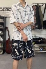 新中式风短袖短裤套装男夏季沙滩休闲衬衫翻领外套TZ103-P43，男装休闲套装，电商A178