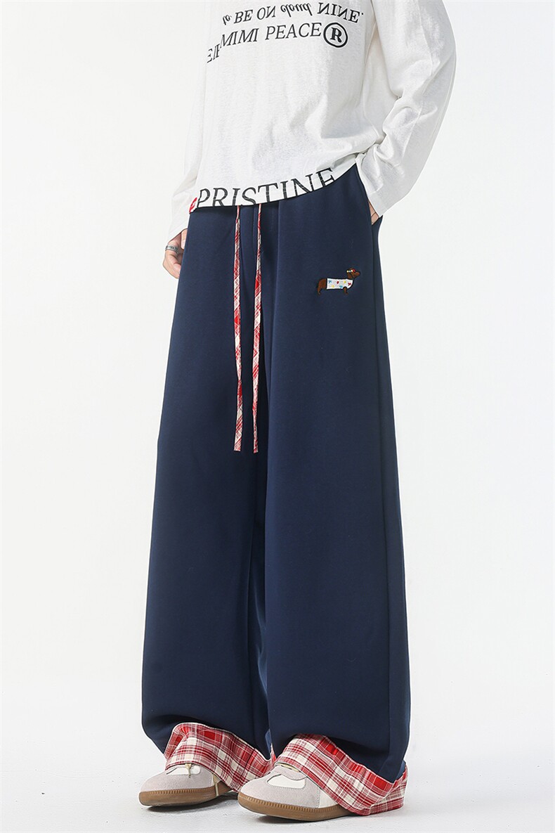 8XL-M美式复古格纹拼接卷边运动卫裤男直筒阔腿休闲裤子K9170P58,男装休闲裤,电商D206-1