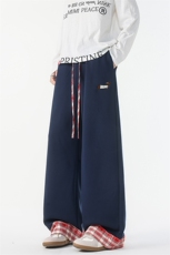 8XL-M美式复古格纹拼接卷边运动卫裤男直筒阔腿休闲裤子K9170P58，男装休闲裤，电商D206-1