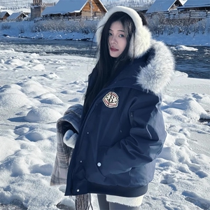 美式潮牌连帽毛领派克棉服男女冬季加厚保暖覆古短款工装棉衣外套图片