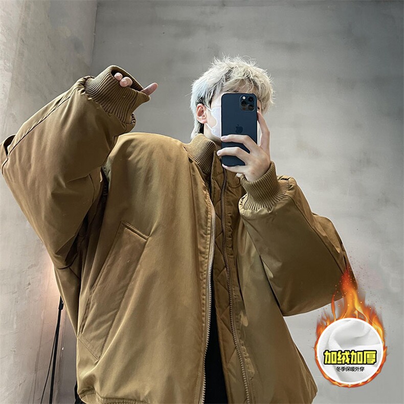 棉衣5W件现货冬季美拉德立领飞行夹克廓形高街棒球服加棉加厚外套，男装夹克，电商A486