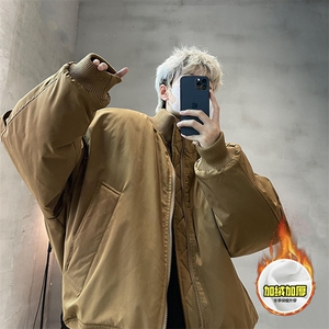 棉衣5W件现货冬季美拉德立领飞行夹克廓形高街棒球服加棉加厚外套,男装夹克,电商A486