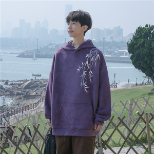 抖音品质秋季新款新中式竹叶印花麂皮绒卫衣wljp262-特45控79图片