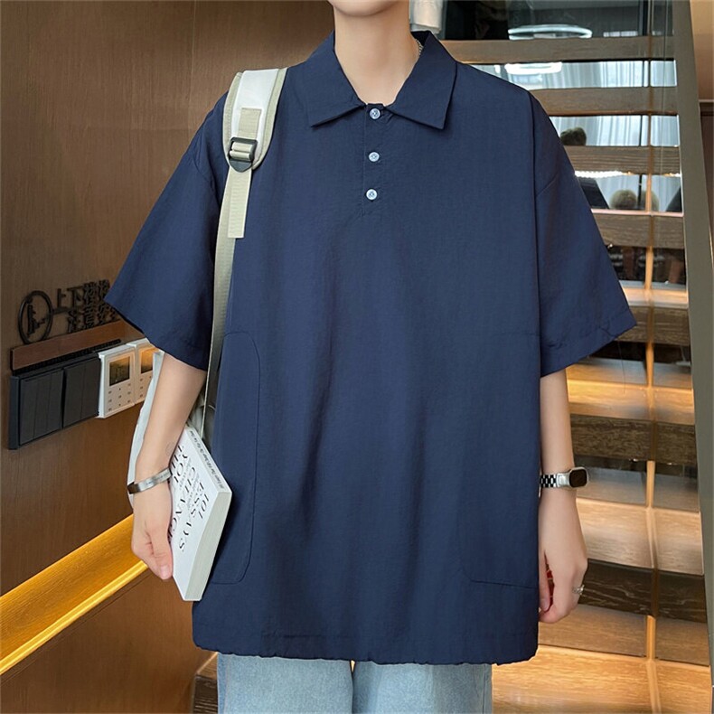 polo衫短袖男夏薄款t恤潮牌潮流港风翻领休闲宽松上衣PL0431-P38图片