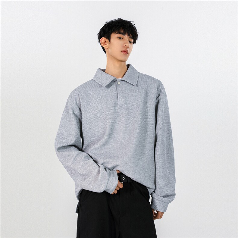 港风2026春装套头翻领卫衣男装春季大码宽松长袖打底T恤S390特P38，男装T恤，电商A233-1