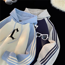 高品质！全棉重磅400克三条杠撞色印花连帽卫衣RH1201p63控98，男装卫衣，星座610B-1