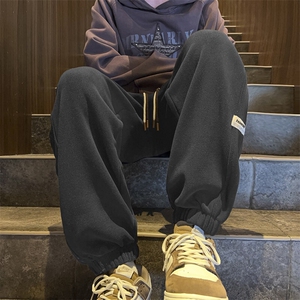 奥粒绒重磅运动卫裤男秋冬季加绒加厚大码束脚裤潮牌宽松休闲长裤图片