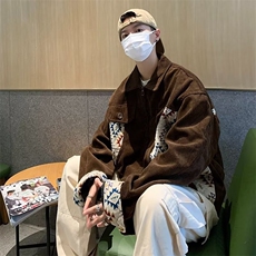 秋季民族风宽松情侣夹克男女灯芯绒拼接棒球领外套WT66P62，男装夹克，星座1116-2