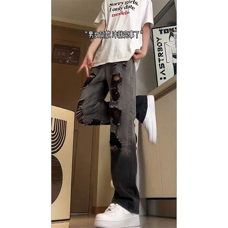 美式ins高街小众hiphop夏季破洞牛仔裤货号K729P60,男装牛仔裤,电商A063