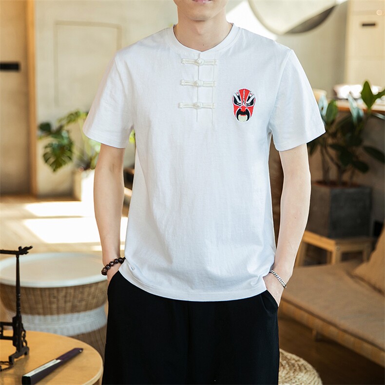 2021夏季中国风短袖T恤男大码复古盘扣半袖上衣QT6005-TX69-P40，男装T恤，星座1112-5（原712-5）