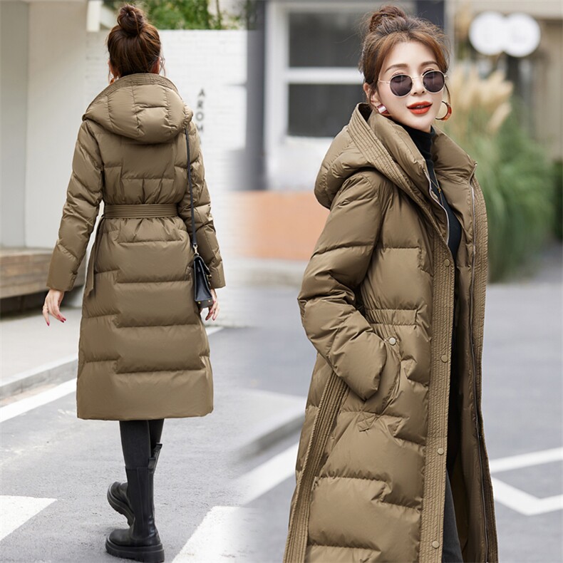 加厚保暖长款过膝羽绒服女2024冬新款收腰显瘦时尚连帽白鸭绒外套,女装羽绒服,琦鑫阁（原依鑫阁）