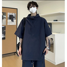 连帽泡泡纱防晒短袖POLO衫短裤套装男夏季潮牌五分袖五分裤两件套，男装防晒衣，星座1213