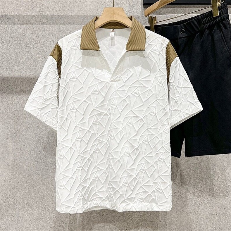 夏季短袖POLO衫男潮设计感小众V领T恤潮牌痞帅半袖上衣WB448-P41,男装T恤,星座412-2
