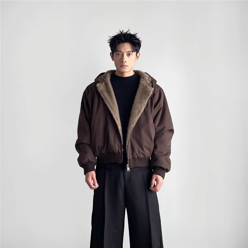 美式高街棉服男款冬季加厚连帽毛领外套高级感痞帅夹克棉衣,男装夹克,星座506A