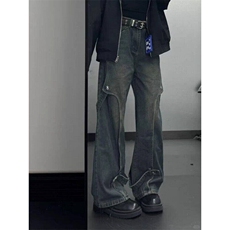 现货美式高街工装牛仔裤男宽松裤子欧美hiphop直筒裤LN8655-p62，男装牛仔裤，星座1008