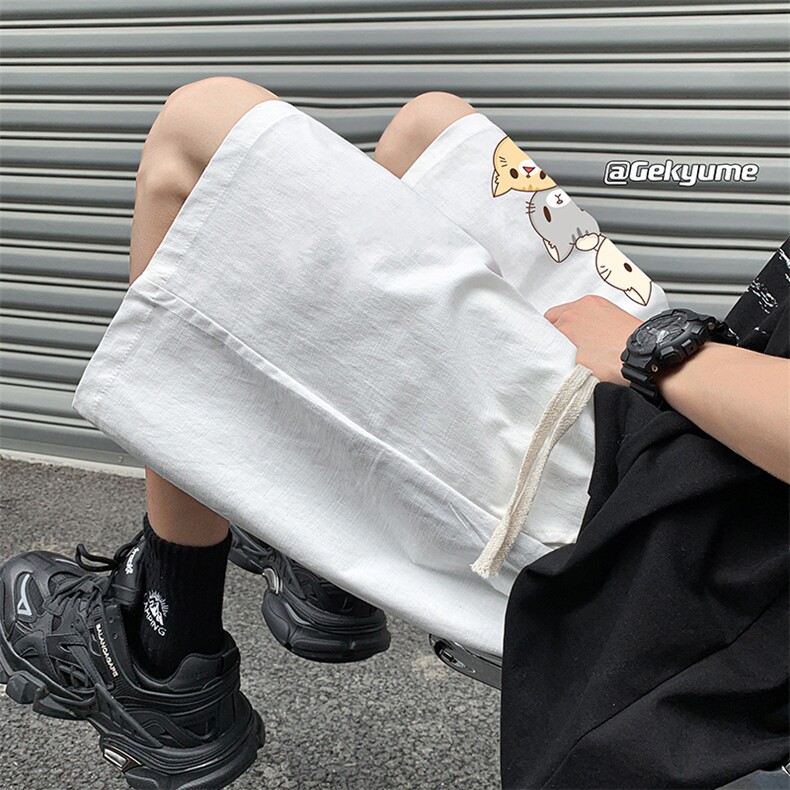 YD33164-P25港风潮牌亚麻短裤男大码棉麻五分裤男中裤沙滩裤,男装休闲裤,电商A040
