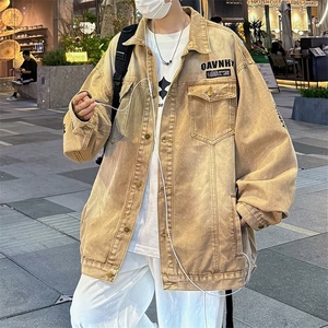 美式潮牌字母刺绣牛仔夹克男春秋帅气宽松复古休闲外套 JK2225图片
