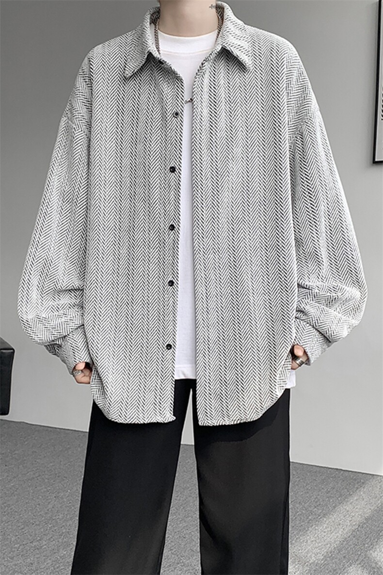 8XL-M人字纹小香风衬衫男生春秋衬衣宽松慵懒垂感外套CS29008P45,男装衬衫,电商B312