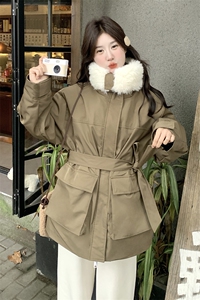 2024年冬季新款现货仿羊羔毛拼接羽绒服中长款派克服图片