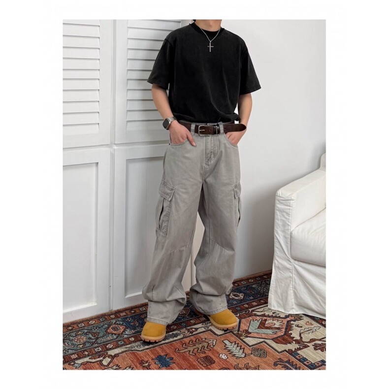 美式微喇叭牛仔裤男女复古cleanfit水洗棉工装裤子K90066-P60网图,男装牛仔裤,电商B245