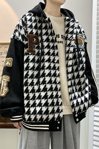 22冬 千鸟格新款羊羔毛宽松大码棉服外套 B266-Y616-P125图片