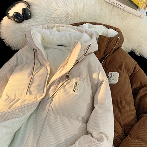 冬季青少年灯芯绒连帽棉衣潮牌羊羔毛加绒加厚棉服外套5305-P85图片