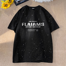 可48小时发货支持抖音得物来样二开美式满天星亮片短袖T恤MTX686，男装T恤，电商A486-1