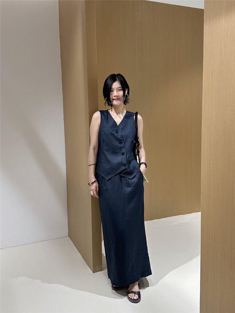 2025舒适百搭简约亚麻松紧腰裤裙,女装半身裙,湘姗